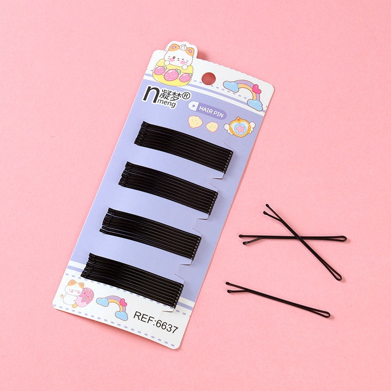 Black Steel Wire Bobby Pins Set with Cute Cat Card 黑色钢丝一字夹套装（猫咪卡纸包装）