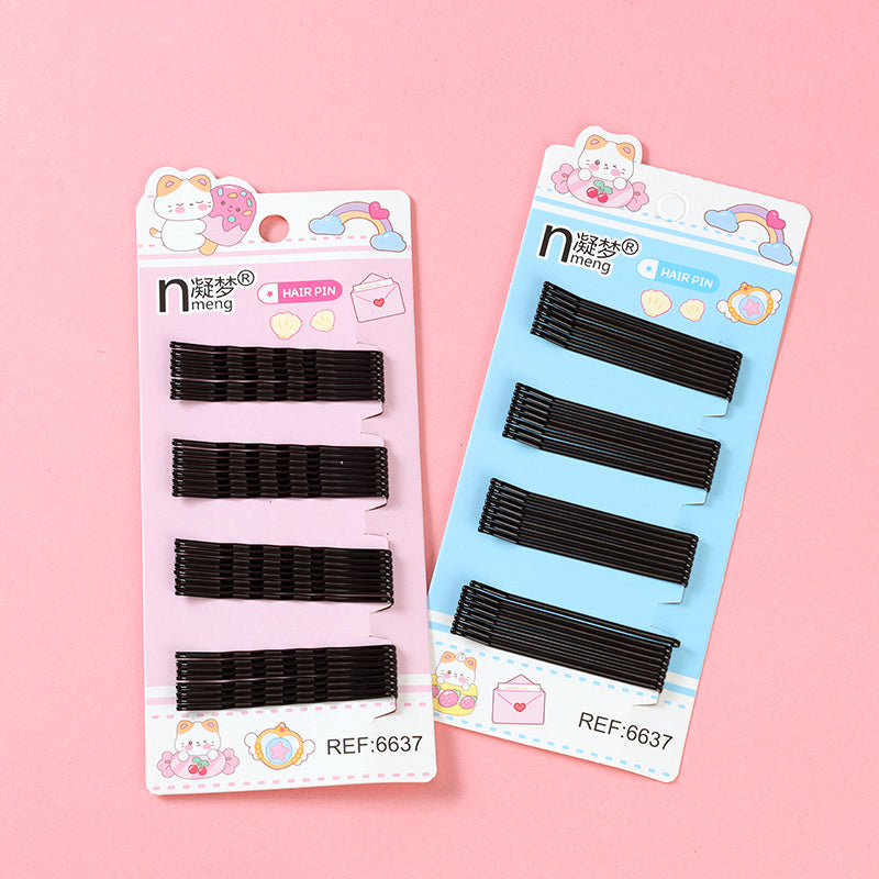 Black Steel Wire Bobby Pins Set with Cute Cat Card 黑色钢丝一字夹套装（猫咪卡纸包装）